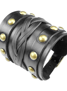 麻花蘑菇铆钉漆黑牛皮朋克风手环