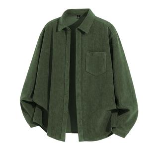 班尼路S&K男士灯芯绒衬衫橄榄绿复古长袖衬衣男冬季日常通勤上衣A