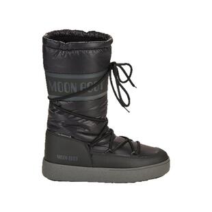 欧洲直邮Moon Boot 月亮靴黑色徽标抽绳保暖女圆头尼龙高筒雪地靴