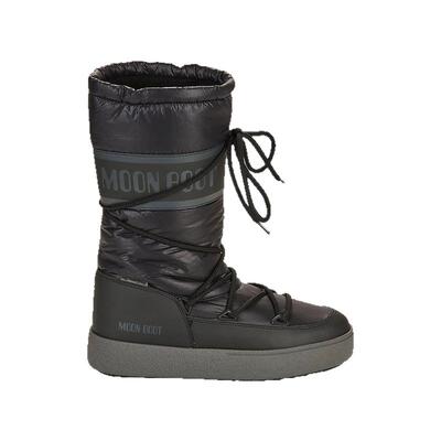 欧洲直邮Moon Boot 月亮靴黑色徽标抽绳保暖女圆头尼龙高筒雪地靴