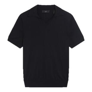 【季末特惠】dunhill登喜路男士海军蓝棉质真丝开领短袖 Polo 衫