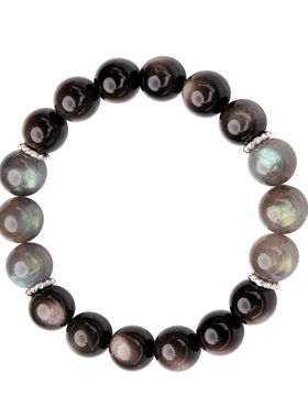 黑曜石手串弹力绳天然高端拉长石925银高级感银手链男友生日礼物