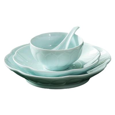 中式高档高温釉下彩碗碟套装家用