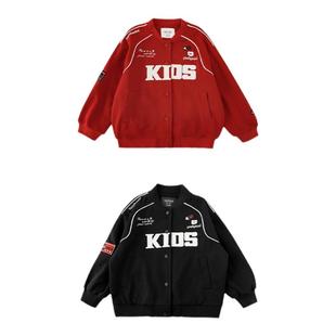 幼悠男童贴布绣标撞色卡条棒球立领帅气机车外套春款儿童休闲上衣