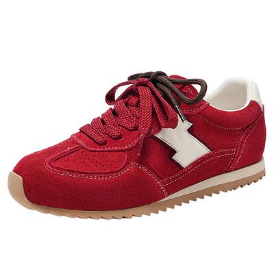 EBLAN/伊伴红色真皮运动德训鞋女