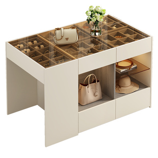 奶油风双面储物柜衣帽间中岛台家用首饰展示储物一体落地柜8K30