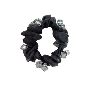 低丸子头发圈盘发韩系肥肠妈妈头花发量少气质网纱发饰紫色发绳