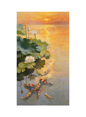 大芬村荷花九鱼图手绘油画