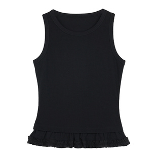 pusumede 时髦精 拼接木耳边白色吊带背心女夏外穿设计感别致上衣