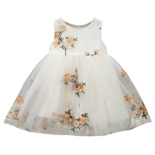 童装女童连衣裙夏季背心裙清新刺绣花朵洋气公主裙小童宝宝网纱裙