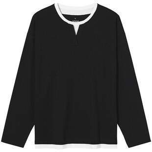 热风男士长袖T恤内搭上衣2026年春款上衣韩系拼接长袖内搭打底衫