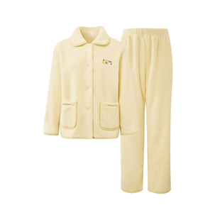 有棵树女士睡衣套装珊瑚绒保暖加绒加厚法兰绒家居服女翻领秋冬季