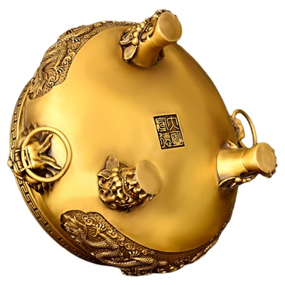 纯铜双龙香炉摆件三足炉家居寺庙