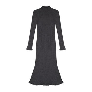 MULVAN 温柔静奢 气质半高领针织连衣裙女修身打底鱼尾中长包臀裙