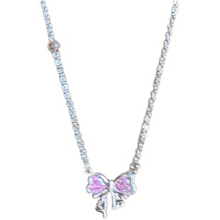 蝴蝶结锆石流苏项链女款轻奢小众设计感锁骨链独特漂亮精致配饰品