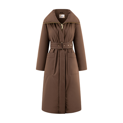 艾莱依国风长款翻领收腰羽绒服