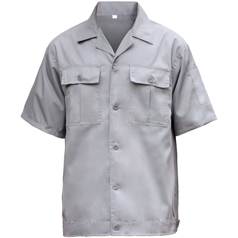 夏季纽扣短袖工作服套装男劳保服