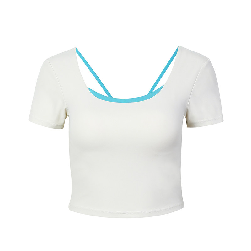 annerun运动短袖女带胸垫休闲修身透气瑜伽服骑行训练健身服上衣