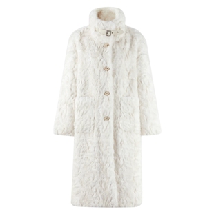 秋水伊人时尚立领设计大衣2025年冬季新款女复古优雅大口袋仿皮草