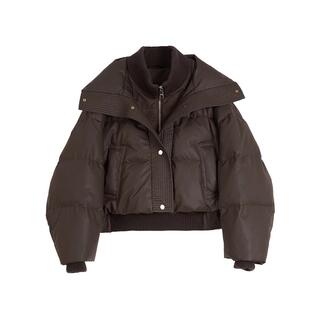 【自营】ELLE90白鸭绒深棕色短款皮羽绒服女2024冬装新款保暖外套