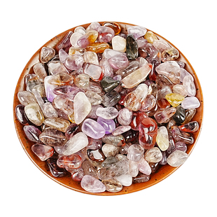 天然极光23碎石摆件紫黄发晶水晶超七原石头手链消磁净化鱼缸花盆