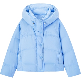 爱居兔宝蓝色显白短款连帽羽绒服女2025年冬季新款轻盈小个子外套