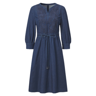 VGRASS日本进口轻牛仔刺绣连衣裙