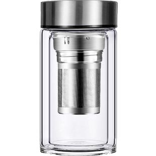 350ml双层玻璃杯加厚办公隔热透明泡茶水杯子高档男女士手柄过滤