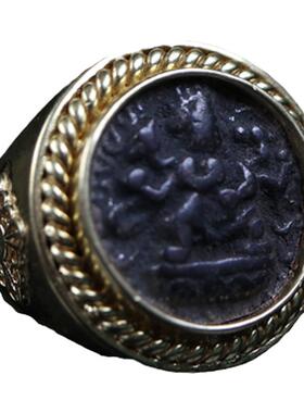 西藏托甲六臂大黑天合金铜戒指