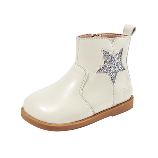 芭比童鞋女童靴子2025新款冬软底加绒小女孩公主皮靴小童短靴女童