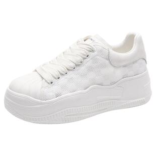 厚底小白鞋女夏女鞋真皮松糕鞋2026新款女士网鞋增高贝壳头溶解鞋