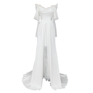 气质修身轻婚纱新娘简约夏季法式高级感出门纱拖尾迎宾小个子礼服