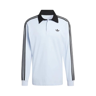 阿迪达斯三叶草何与同款男棉质橄榄球运动宽松长袖POLO衫 KE2445
