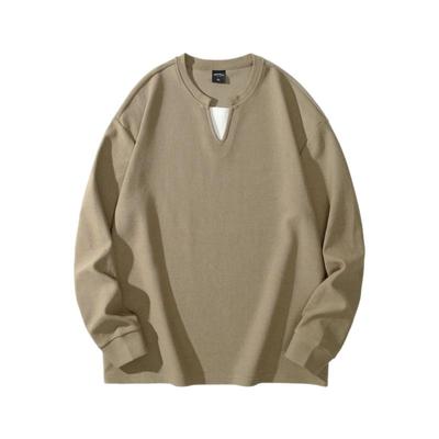 美式假两件长袖卫衣宽松V领上衣