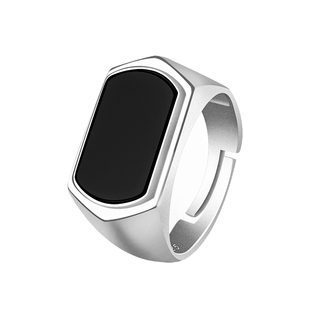 天然A货翡翠墨翠马鞍戒冰种S925银镶玉石墨玉戒指指环男款可调节