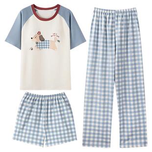 睡衣女款夏季纯棉带胸垫2026新款女士三件套装夏款开朗家居服夏天