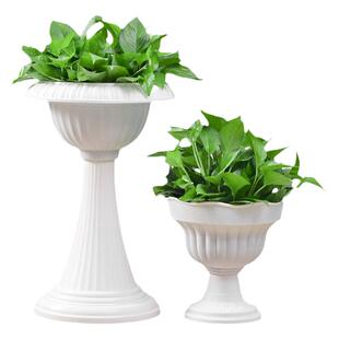 高脚仿陶瓷杯型花盆阳台家用塑料水培盆绿萝罗马柱花盆仙人球花盆