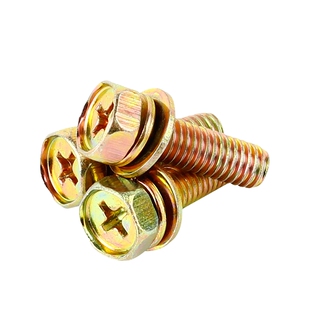 外六角三组合螺丝M4M5M6M8镀彩锌带垫螺丝带弹垫平垫十字组合螺栓