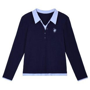 翻领长袖t恤女春秋2026新款春季洋气女装宽松正肩上衣内搭打底衫