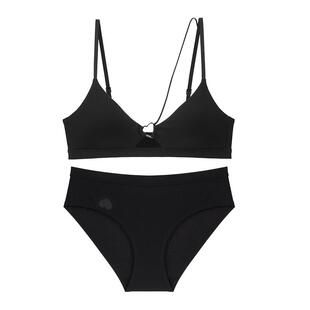 MIMI FANTASY性感绑带三角杯文胸小胸细肩带爱心内衣女薄款套装