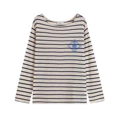 ICE DUST x LOOKNOW2026春季新品条纹十字绣花T恤