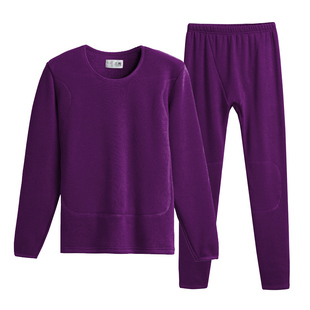 三枪保暖内衣女士冬季加厚加绒护膝立绒圆领长袖贴块保暖内衣套装