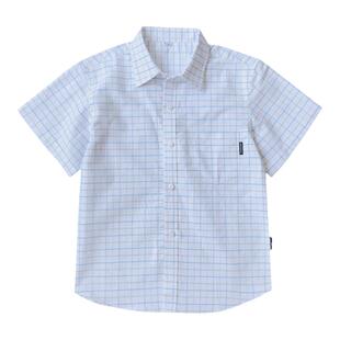 男童格子短袖衬衫夏季女童半袖学生班服儿童校服蓝色双线格子衬衣
