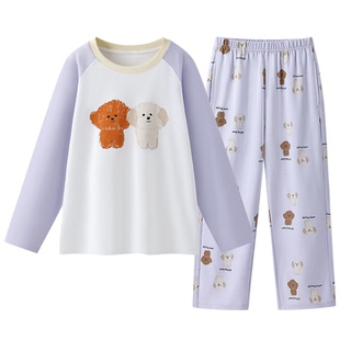 松山棉店薄荷棉莫儿童长袖套装轻薄款春夏家居服柔软亲肤抑菌睡衣