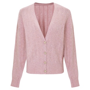 莱芙·艾迪儿秋季新款气质柔粉针织开衫优雅气质奢华小衫外套女