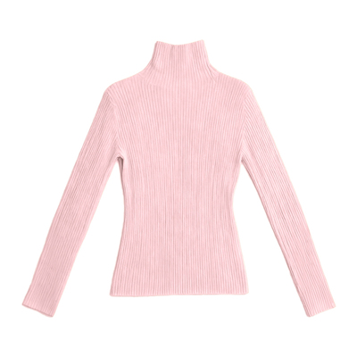 DPLAY2025年秋季新款粉色针织衫女100羊毛立领烫钻修身气质上衣