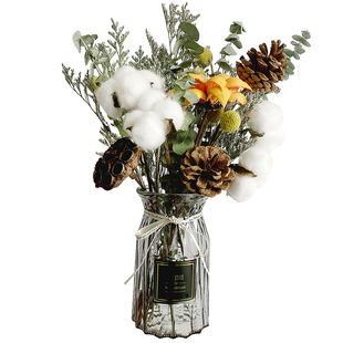 干花花束装饰摆件ins北欧风格永生真花棉花尤加利叶家居客厅摆设