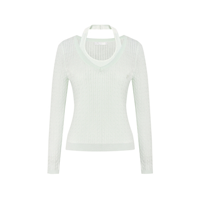 羊毛混纺挂脖假两件狡花针织衫