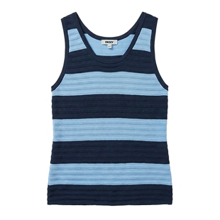 DKNY唐可娜儿26夏季新款针织背心女无袖打底内搭条纹撞色肌理上衣