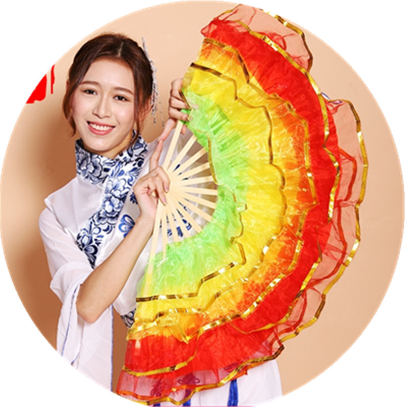 祖国颂舞蹈扇子跳舞扇广场舞扭秧歌双面演出扇左右手渐变成人纱扇